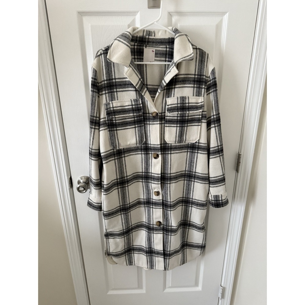 SO Women's long plaid coat size medium
